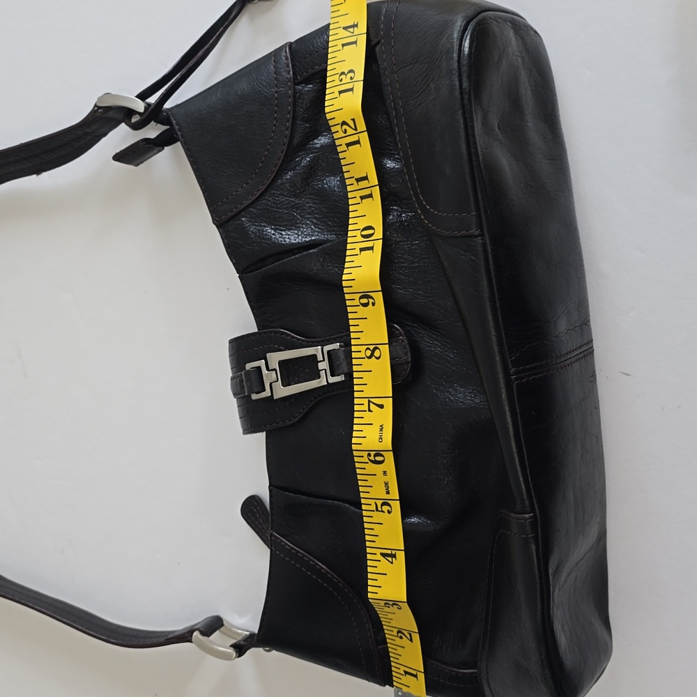 Etienne Aigner Pebbled Leather Shoulder Handbag Black Zip Charm - Picture 15 of 17